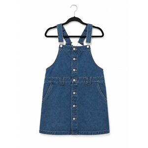NWT Glamaker Women Denim Overall Dress Medium Wash Button Front Pinafore M